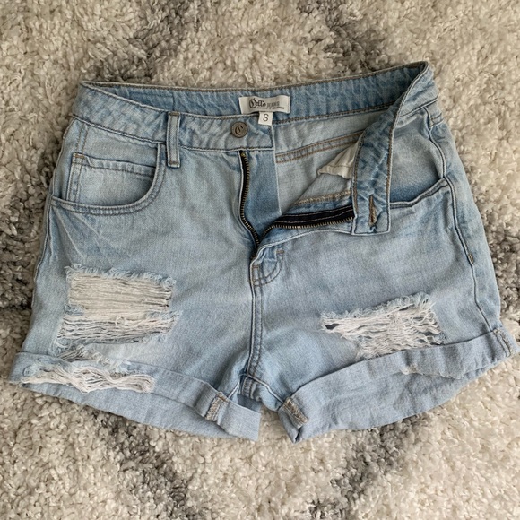 Cello Pants - High-Waisted Cuffed Ripped Denim Shorts